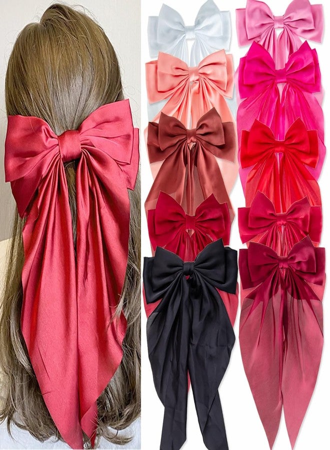 Seneeel 10 PCS Hair Bows,Big Bows for Girls and Womens,Hair Bows for Womens,Hair Ribbons,Large Hair Bow for Women,Big Hair Bow,Bows for Women,Oversized Long-tail Cute Aesthetic Hair Accessories（Red Series） - Image 1